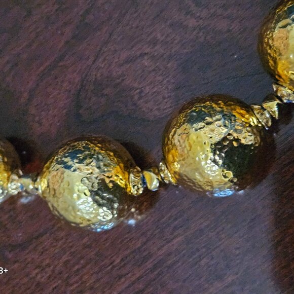 RARE VINTAGE STATEMENT JOSE MARIA BARRERA HAMMERED GOLD CRYSTAL NECKLACE STRAND - Picture 4 of 8